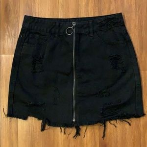 Forever 21 Black Ripped Jean Denim Zip Up Skirt M